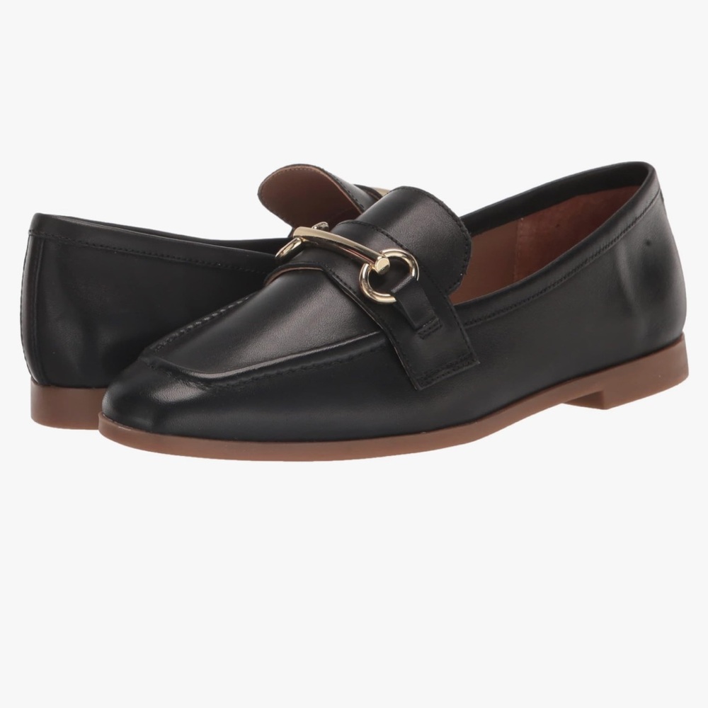 Blondo Womens Cameron Waterproof black leather loafers gold belt detail sz 8